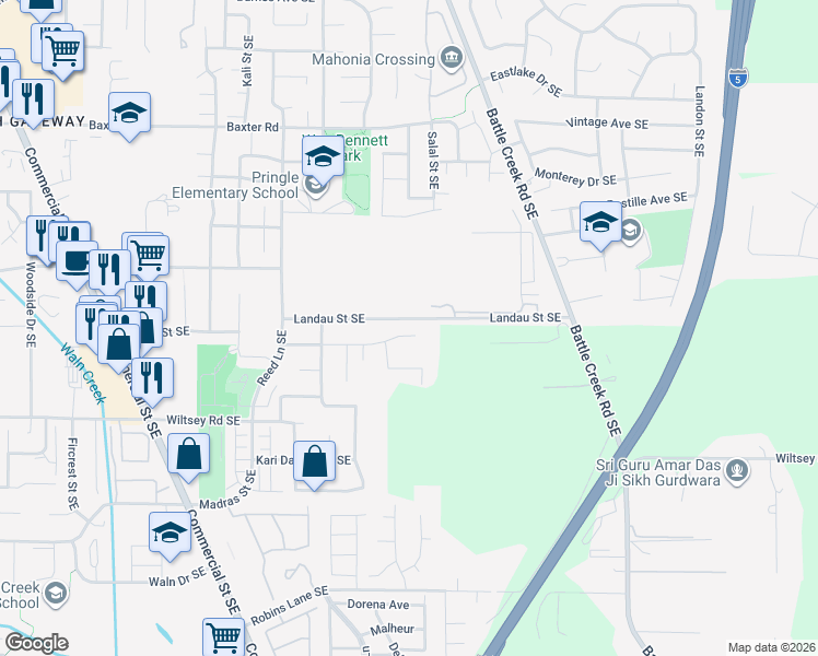 map of restaurants, bars, coffee shops, grocery stores, and more near 2537 Landau Street Southeast in Salem
