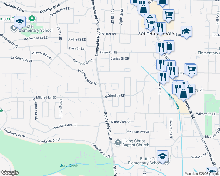 map of restaurants, bars, coffee shops, grocery stores, and more near 5776 Valleywood Loop Southeast in Salem