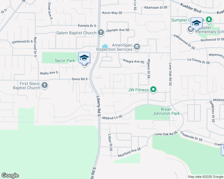 map of restaurants, bars, coffee shops, grocery stores, and more near 127 Rainier Drive Southeast in Salem