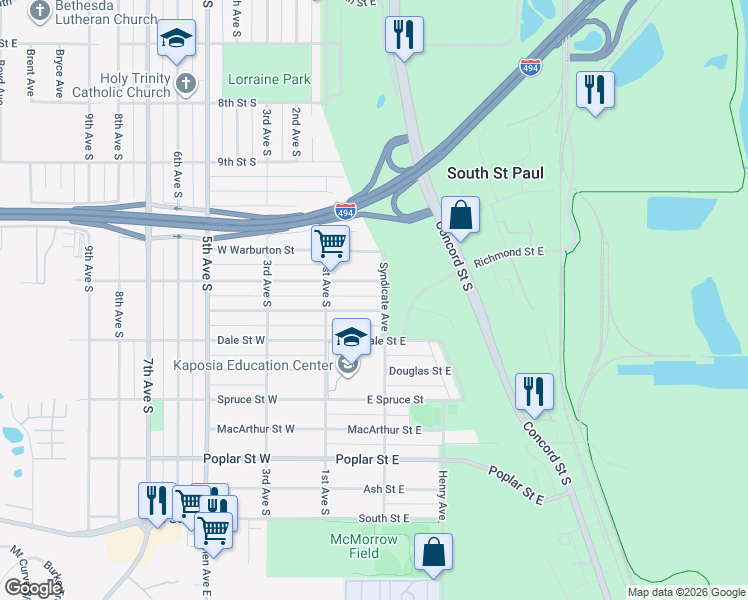 map of restaurants, bars, coffee shops, grocery stores, and more near 146 Richmond Street East in South Saint Paul