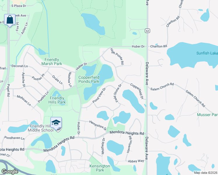 map of restaurants, bars, coffee shops, grocery stores, and more near 571 Pond View Drive in Mendota Heights