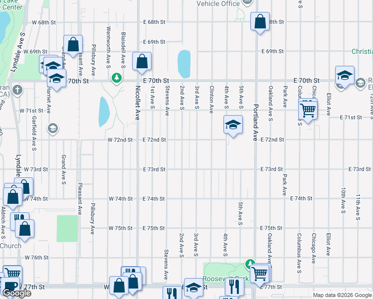 map of restaurants, bars, coffee shops, grocery stores, and more near 7204 2nd Avenue South in Richfield