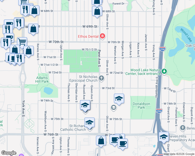 map of restaurants, bars, coffee shops, grocery stores, and more near 7200 County Road 32 in Richfield