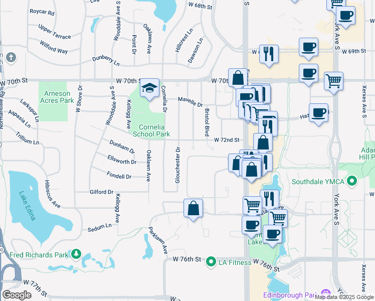 map of restaurants, bars, coffee shops, grocery stores, and more near in Minneapolis
