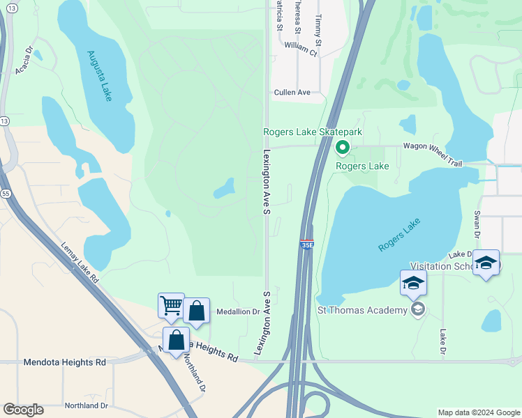 map of restaurants, bars, coffee shops, grocery stores, and more near 2201 Lexington Avenue South in Mendota Heights
