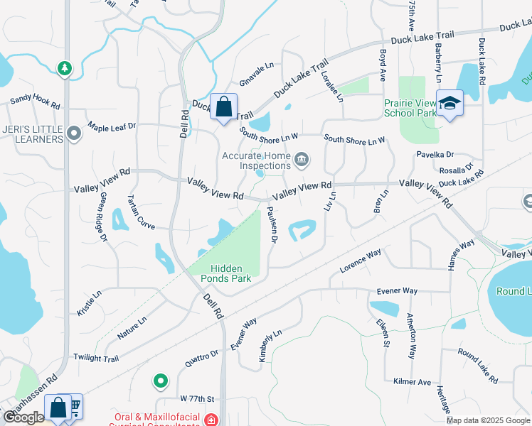 map of restaurants, bars, coffee shops, grocery stores, and more near 7216 Paulsen Drive in Eden Prairie