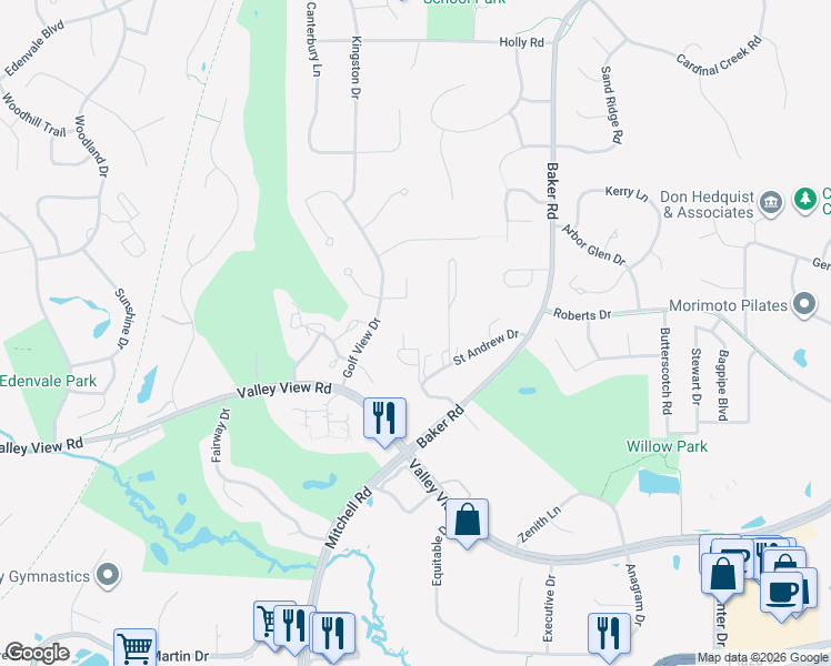 map of restaurants, bars, coffee shops, grocery stores, and more near 7288 Prairie View Drive in Eden Prairie