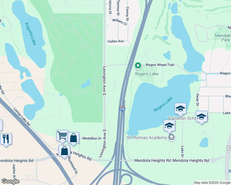 map of restaurants, bars, coffee shops, grocery stores, and more near 2320 Lexington Avenue South in Mendota Heights