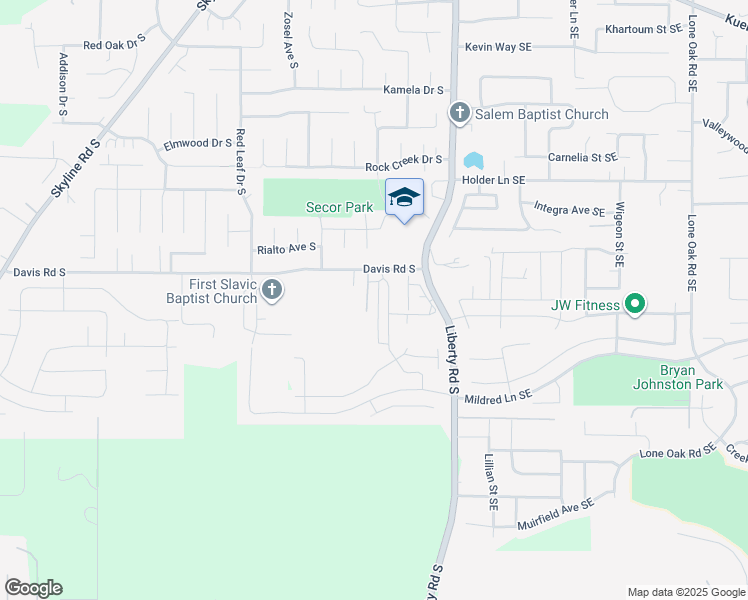 map of restaurants, bars, coffee shops, grocery stores, and more near 5727 Karen Lynn Loop South in Salem