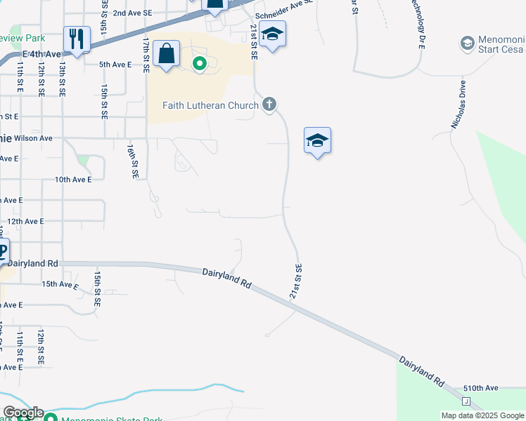 map of restaurants, bars, coffee shops, grocery stores, and more near 2305 11th Avenue East in Menomonie