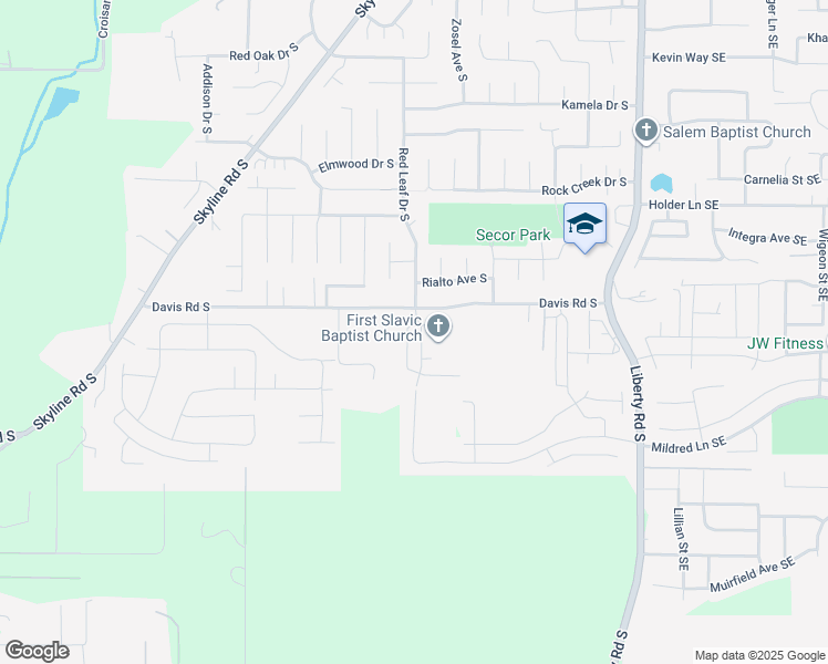 map of restaurants, bars, coffee shops, grocery stores, and more near 5705 Red Leaf Drive South in Salem