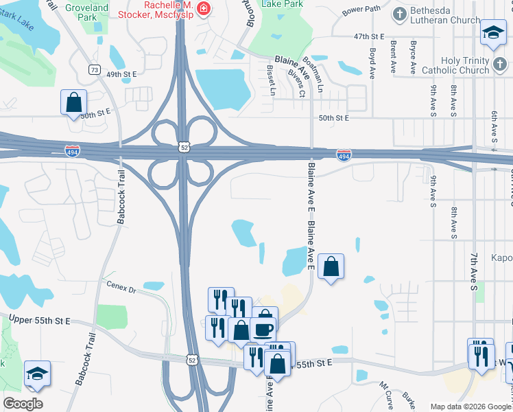 map of restaurants, bars, coffee shops, grocery stores, and more near 2478 53rd Street East in Inver Grove Heights