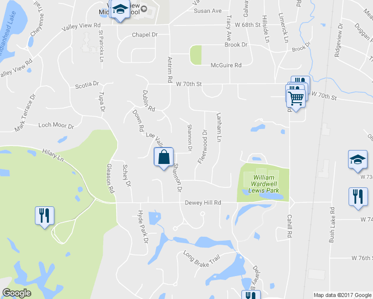 map of restaurants, bars, coffee shops, grocery stores, and more near 7120 Shannon Drive in Minneapolis