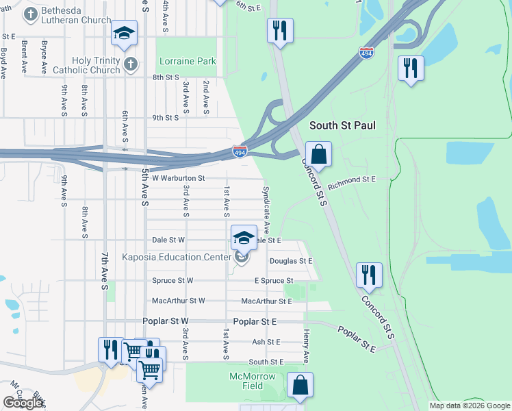 map of restaurants, bars, coffee shops, grocery stores, and more near 146 Richmond Street East in South Saint Paul