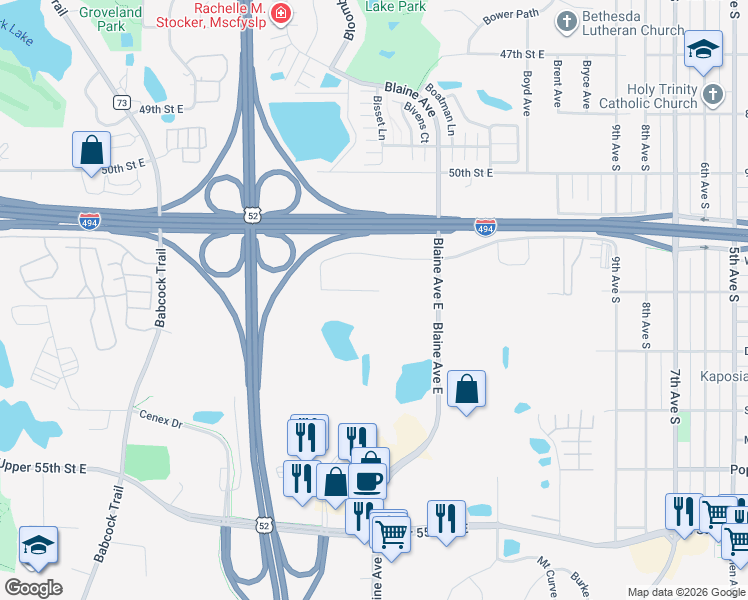 map of restaurants, bars, coffee shops, grocery stores, and more near 2478 53rd Street East in Inver Grove Heights