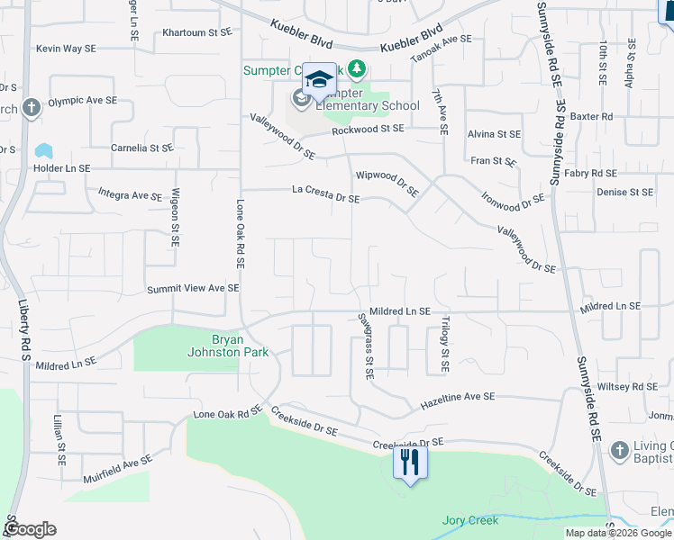 map of restaurants, bars, coffee shops, grocery stores, and more near 5755 Peters Place Southeast in Salem