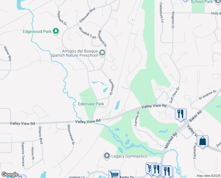 map of restaurants, bars, coffee shops, grocery stores, and more near 7228 Sunshine Drive in Eden Prairie