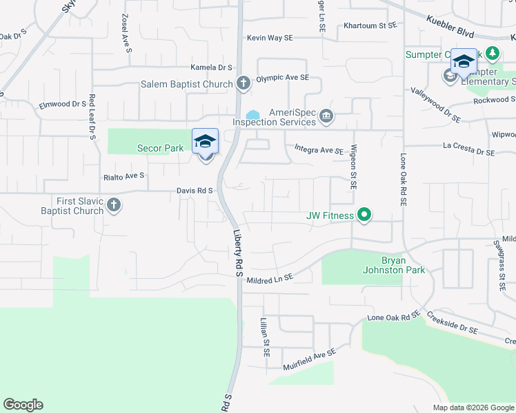 map of restaurants, bars, coffee shops, grocery stores, and more near 127 Rainier Drive Southeast in Salem