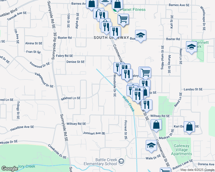 map of restaurants, bars, coffee shops, grocery stores, and more near 1344 Marstone Court Southeast in Salem