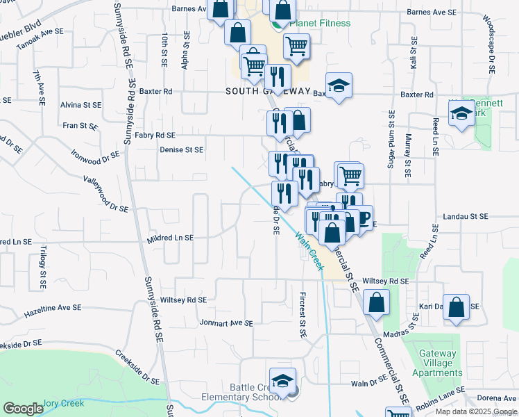 map of restaurants, bars, coffee shops, grocery stores, and more near 1344 Marstone Court Southeast in Salem