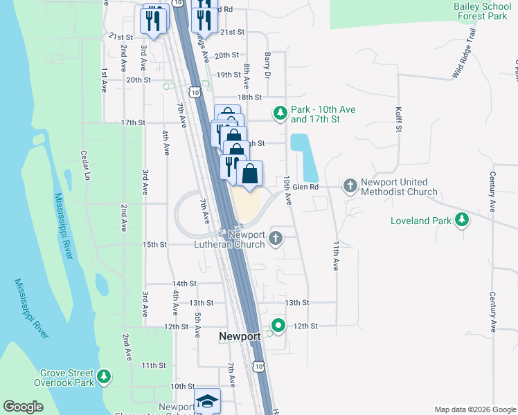 map of restaurants, bars, coffee shops, grocery stores, and more near 501 16th Street in Newport