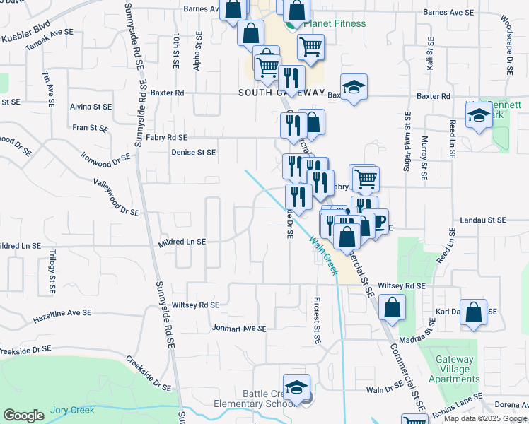 map of restaurants, bars, coffee shops, grocery stores, and more near 1344 Marstone Court Southeast in Salem
