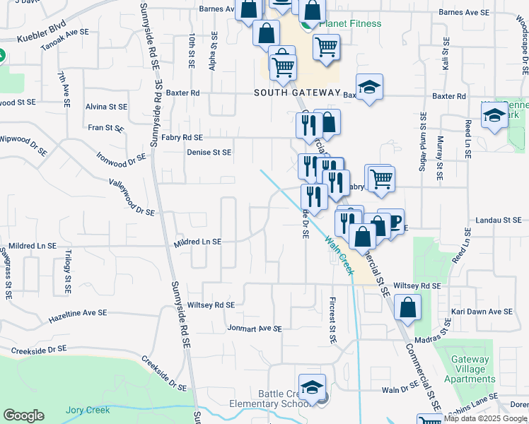 map of restaurants, bars, coffee shops, grocery stores, and more near 1250 Marstone Court Southeast in Salem