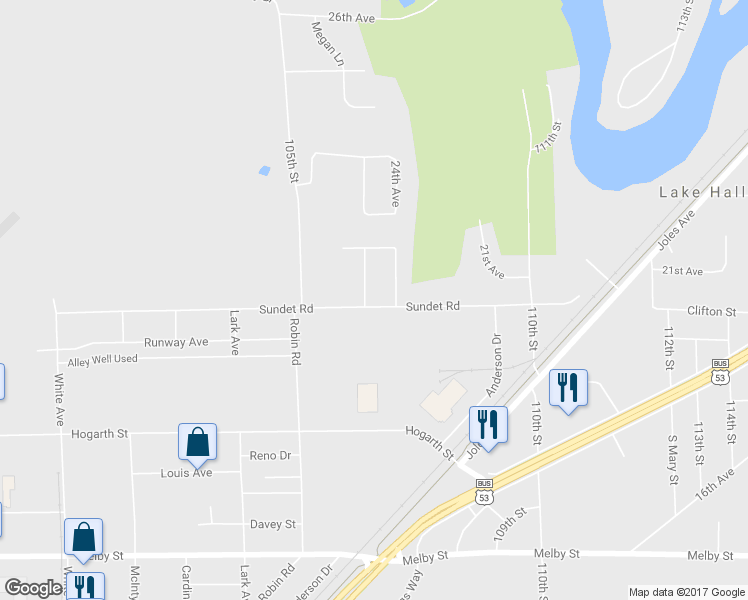 map of restaurants, bars, coffee shops, grocery stores, and more near 3514 Sundet Road in Eau Claire