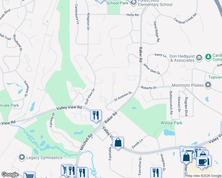 map of restaurants, bars, coffee shops, grocery stores, and more near 7288 Prairie View Drive in Eden Prairie