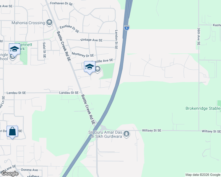 map of restaurants, bars, coffee shops, grocery stores, and more near 5760 Landon Street Southeast in Salem