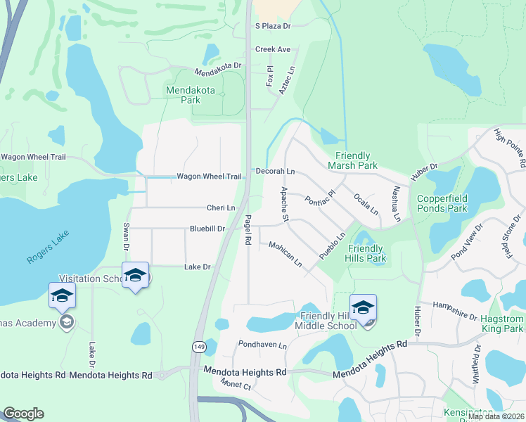 map of restaurants, bars, coffee shops, grocery stores, and more near 2300 Pagel Road in Mendota Heights