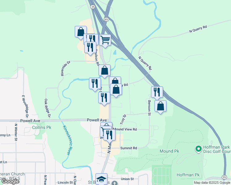 map of restaurants, bars, coffee shops, grocery stores, and more near 1238 North Main Street in River Falls