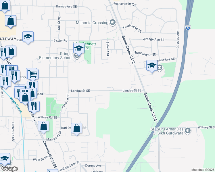 map of restaurants, bars, coffee shops, grocery stores, and more near 2537 Landau Street Southeast in Salem