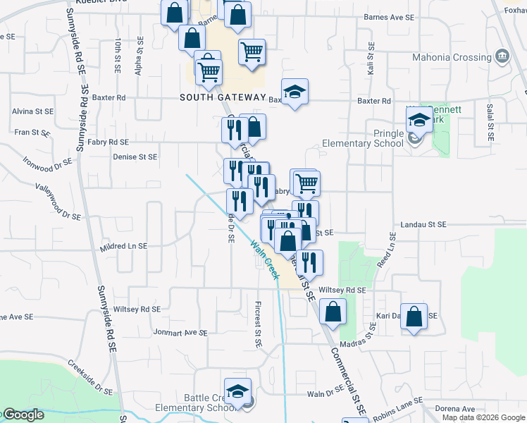map of restaurants, bars, coffee shops, grocery stores, and more near 5669 Commercial Street Southeast in Salem