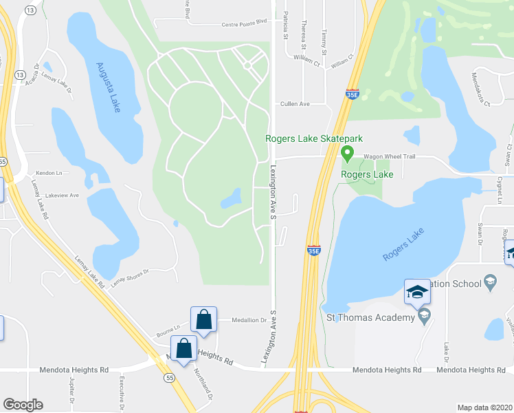 map of restaurants, bars, coffee shops, grocery stores, and more near in Mendota Heights