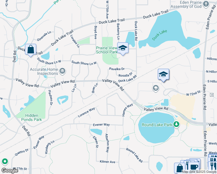 map of restaurants, bars, coffee shops, grocery stores, and more near 17490 Pond Circle in Eden Prairie