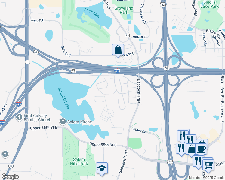 map of restaurants, bars, coffee shops, grocery stores, and more near 1830 52nd Street East in Inver Grove Heights