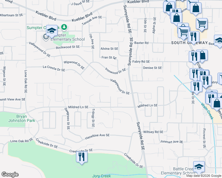 map of restaurants, bars, coffee shops, grocery stores, and more near 5737 Smoketree Drive Southeast in Salem