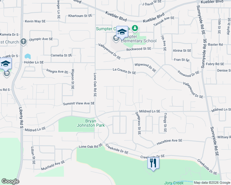 map of restaurants, bars, coffee shops, grocery stores, and more near 5725 Peters Place Southeast in Salem