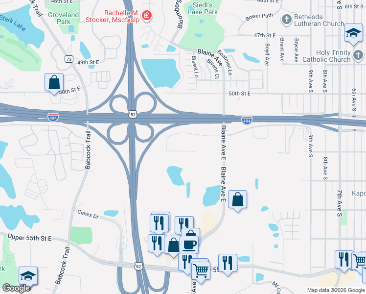 map of restaurants, bars, coffee shops, grocery stores, and more near 2478 53rd Street East in Inver Grove Heights