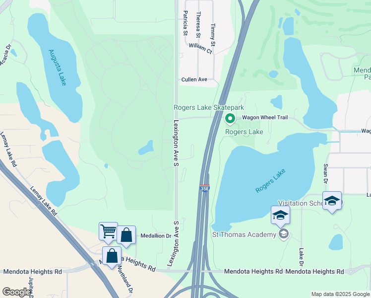 map of restaurants, bars, coffee shops, grocery stores, and more near 2300 Lexington Avenue South in Mendota Heights