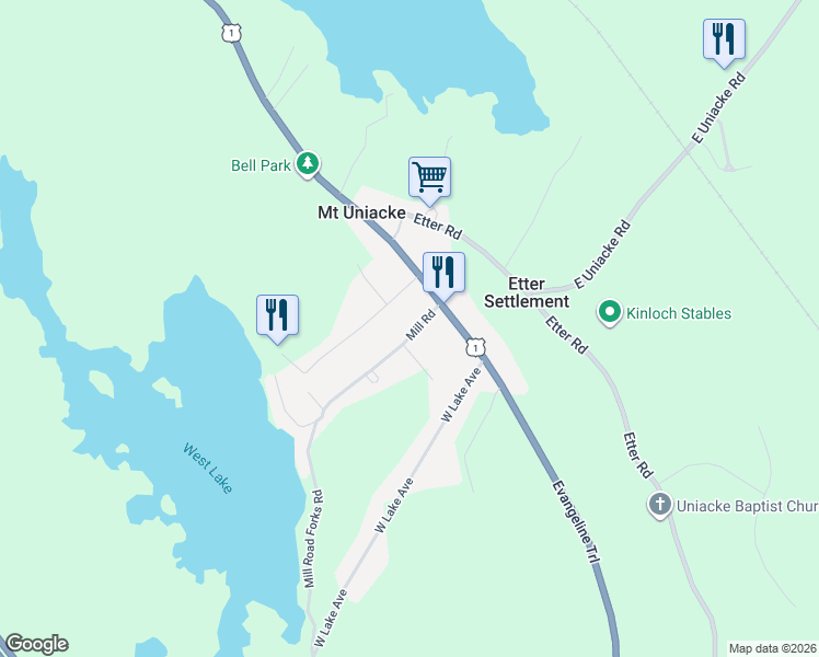 map of restaurants, bars, coffee shops, grocery stores, and more near 11 Mill Road in Mount Uniacke