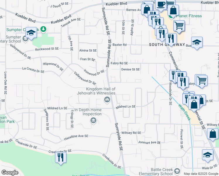 map of restaurants, bars, coffee shops, grocery stores, and more near 5646 Sunnyside Road South in Salem