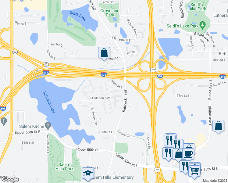 map of restaurants, bars, coffee shops, grocery stores, and more near 5250 Greystone Drive in Inver Grove Heights