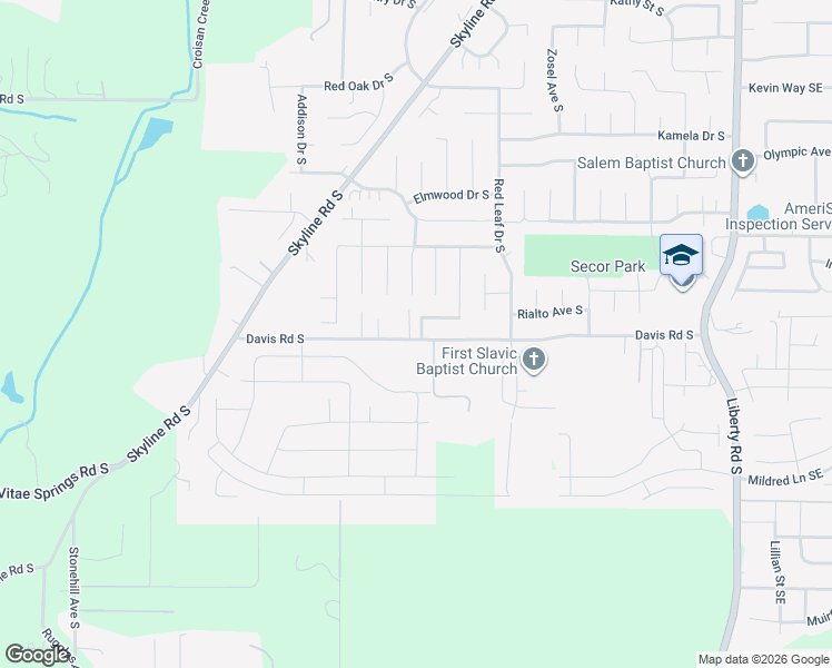 map of restaurants, bars, coffee shops, grocery stores, and more near 2126 Davis Road South in Salem