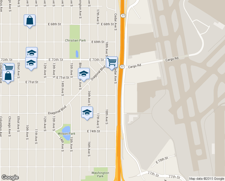 map of restaurants, bars, coffee shops, grocery stores, and more near 7203 18th Avenue South in Richfield