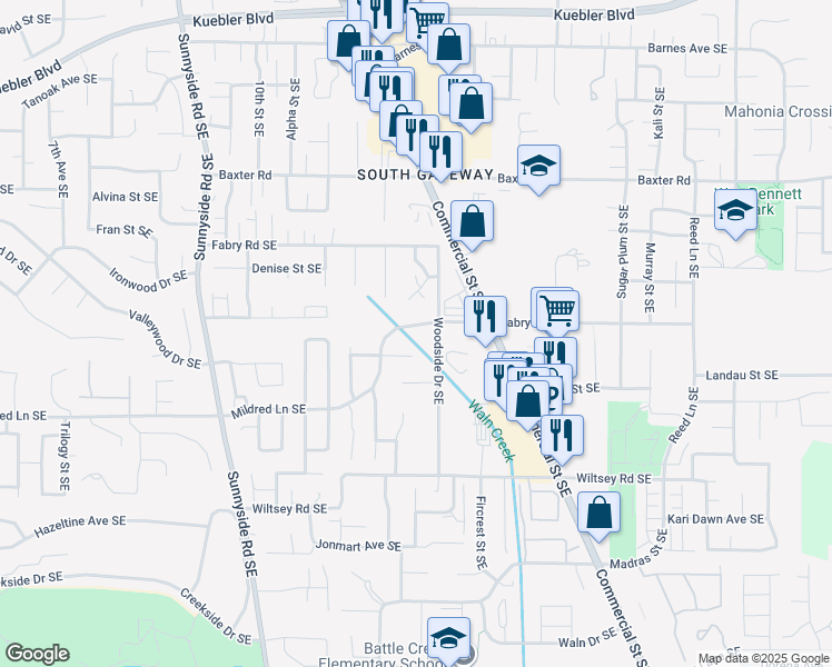 map of restaurants, bars, coffee shops, grocery stores, and more near 5632 Ross Court Southeast in Salem