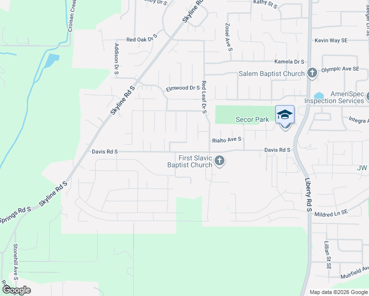 map of restaurants, bars, coffee shops, grocery stores, and more near 5632 Boundary Drive South in Salem