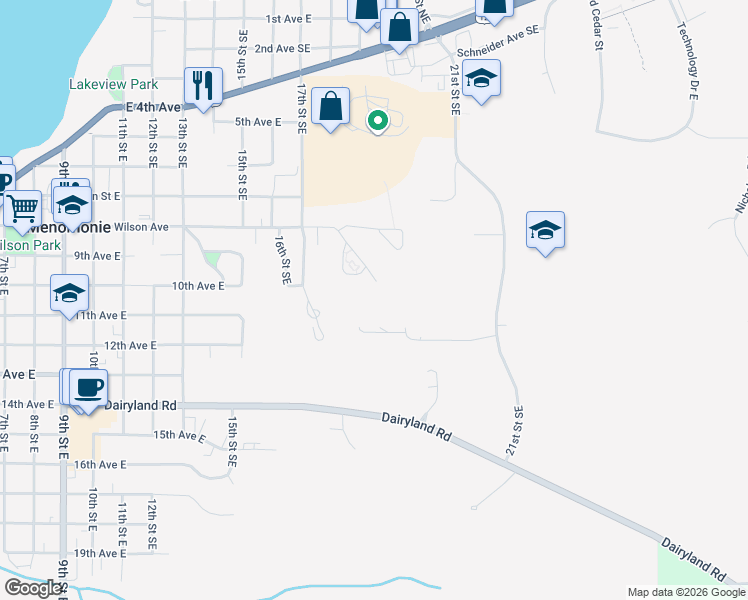 map of restaurants, bars, coffee shops, grocery stores, and more near 864 Dancing Oaks Circle in Menomonie