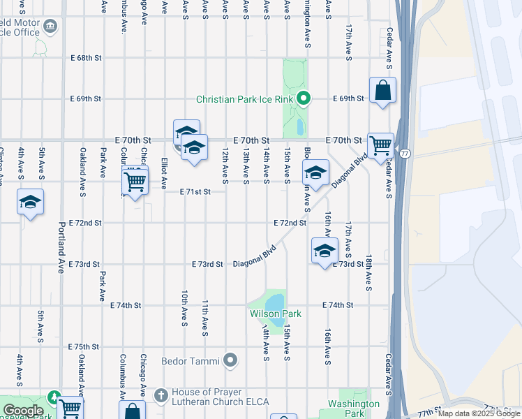 map of restaurants, bars, coffee shops, grocery stores, and more near 7115 13th Avenue South in Minneapolis